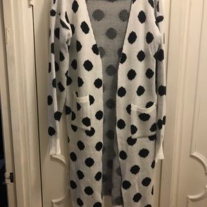 Black and white long open cardigan size large